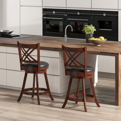 360° Swivel Barstools (set of 2) with back and footrest, dark wood, padded seats, DirectDeals on Tampa Home & Garden Store