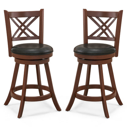 Swivel upholstered barstools, set of 2 with back and footrest, brown wood frame, black seats on Tampa Home & Garden Store