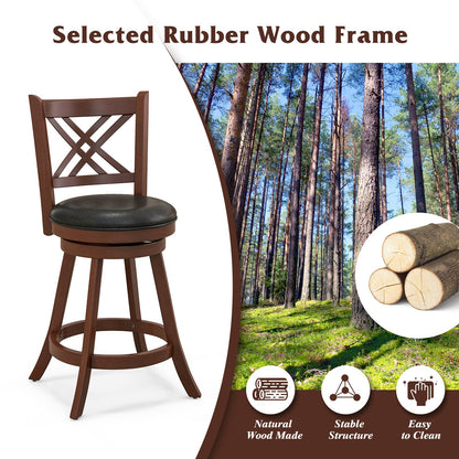 360 Swivel Bar Stools Set of 2 with Back and Footrest Brown Wood Finish Black Cushioned Seat on Tampa Home & Garden Store