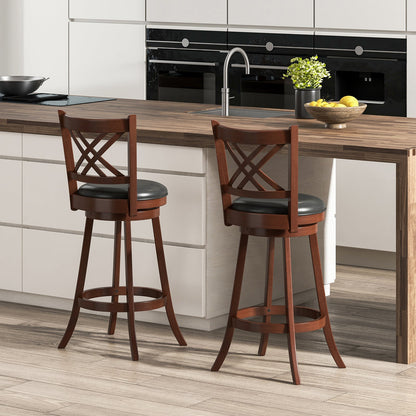360° swivel upholstered barstools set of 2 with back and footrest, dark wood frame DirectDeals on Tampa Home & Garden Store