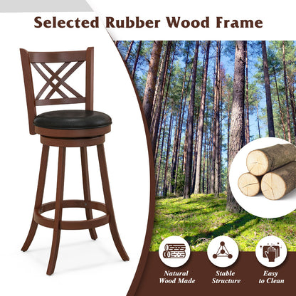 360-degree swivel upholstered barstools set of 2 with back and footrest brown black cushion on Tampa Home & Garden Store