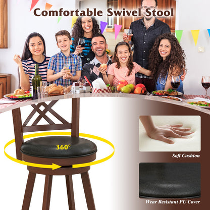 360° swivel upholstered bar stools set of 2 with back and footrest brown PU cover on Tampa Home & Garden Store