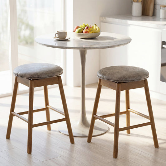 Swivel Counter Height Barstools with Solid Wood Legs and Footrests-Set of 2 - Tampa Home & Garden Store