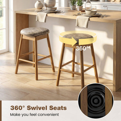 Swivel Counter Height Barstools with Solid Wood Legs and Footrests-Set of 2