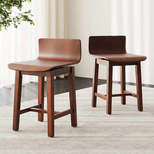Juego de 2 sillas de comedor giratorias con respaldo bajo y asiento curvo - Nogal
