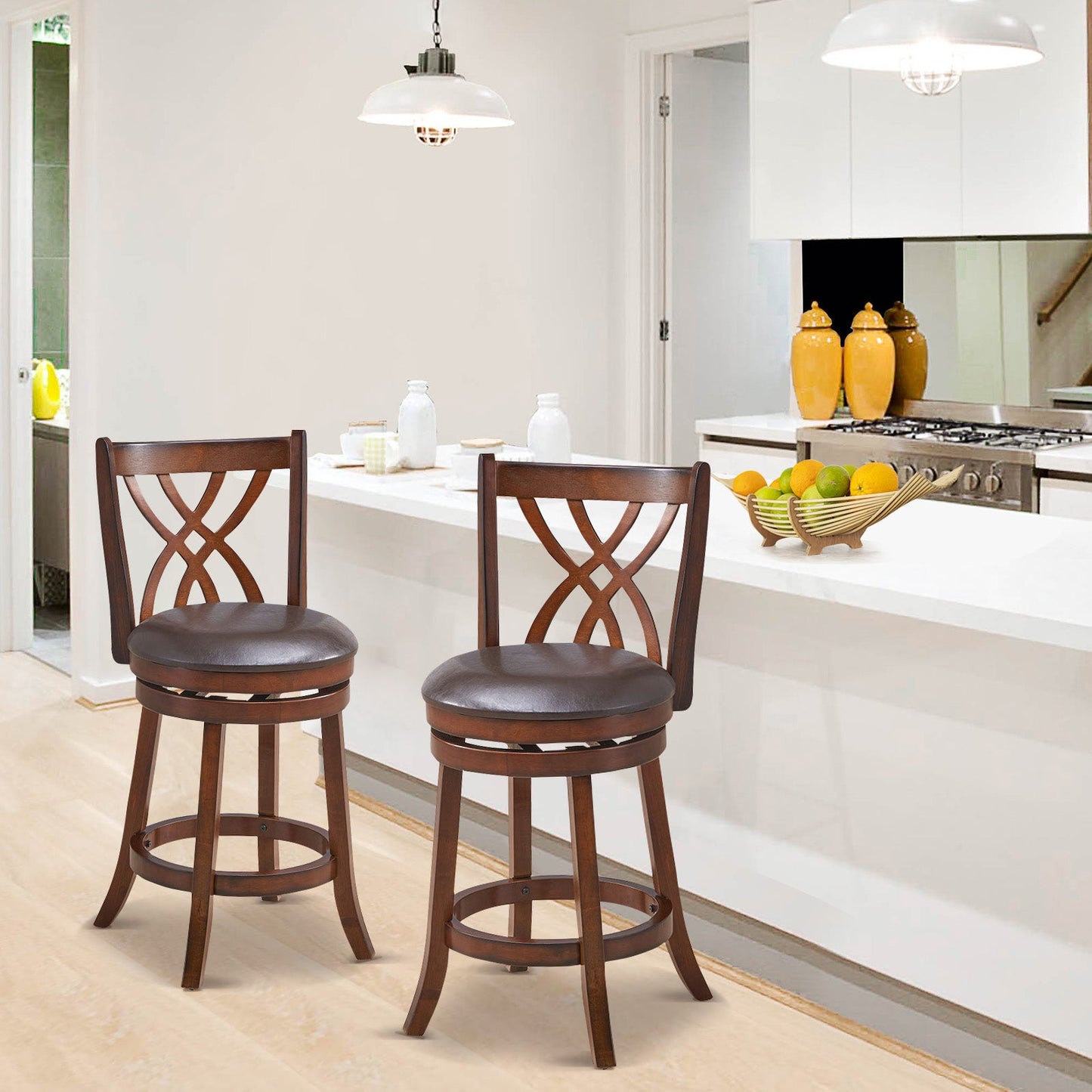 Sillas giratorias de altura de mostrador 360° con asiento acolchado de cuero sintético y reposapiés - 26 pulgadas