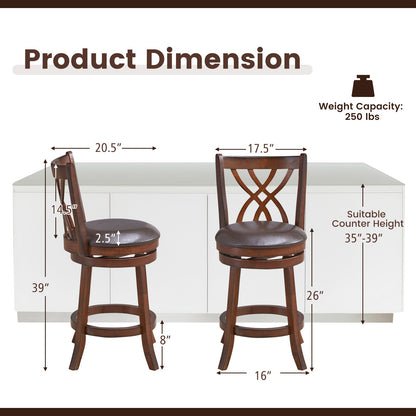 Sillas giratorias de altura de mostrador 360° con asiento acolchado de cuero sintético y reposapiés - 26 pulgadas