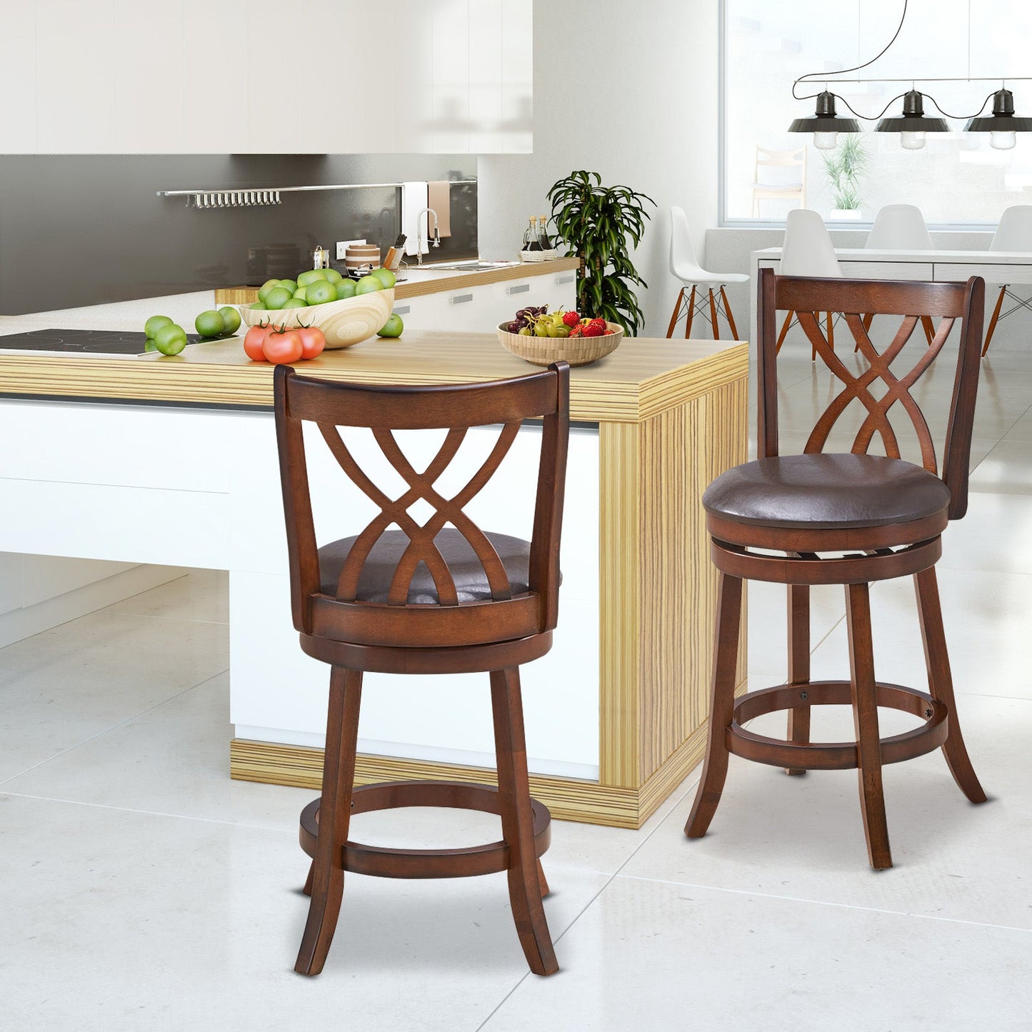 Sillas giratorias de altura de mostrador 360° con asiento acolchado de cuero sintético y reposapiés - 26 pulgadas