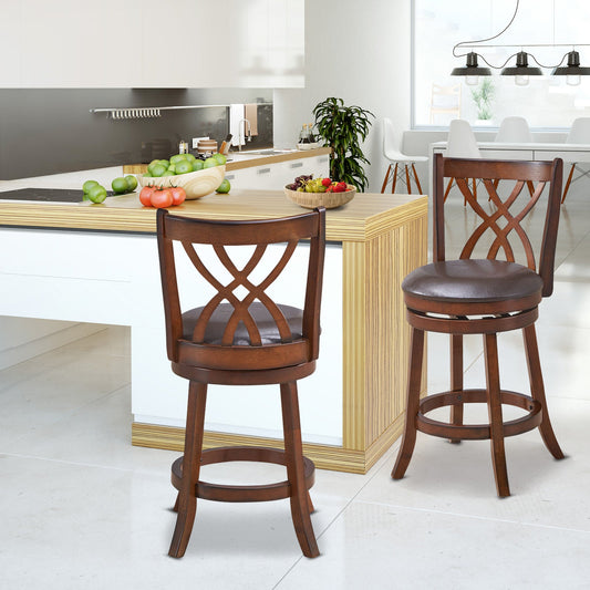 360° Swivel Counter Height Chairs with PU Leather Cushioned Seat and Footrests-26 inches - Tampa Home & Garden Store