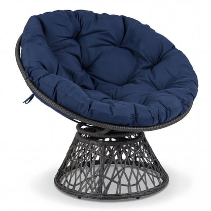 Swivel Papasan Chair Round Wicker Lounge Chair with Thick Cushion