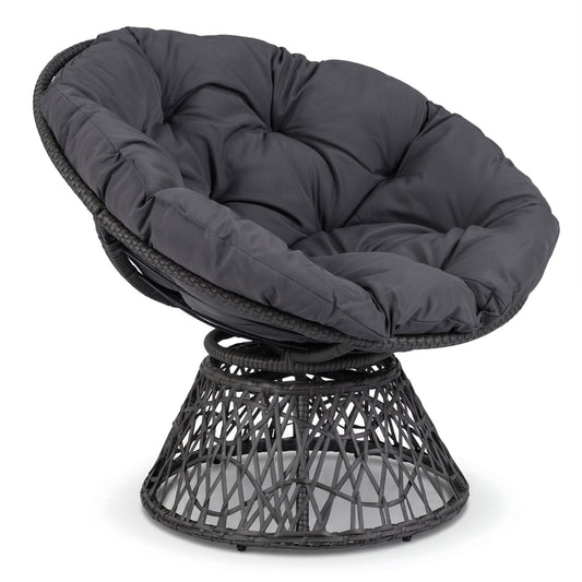Swivel Papasan Chair Round Wicker Lounge Chair with Thick Cushion - Tampa Home & Garden Store
