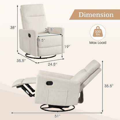 Swivel Rocking Chair Nursery Recliner With Back