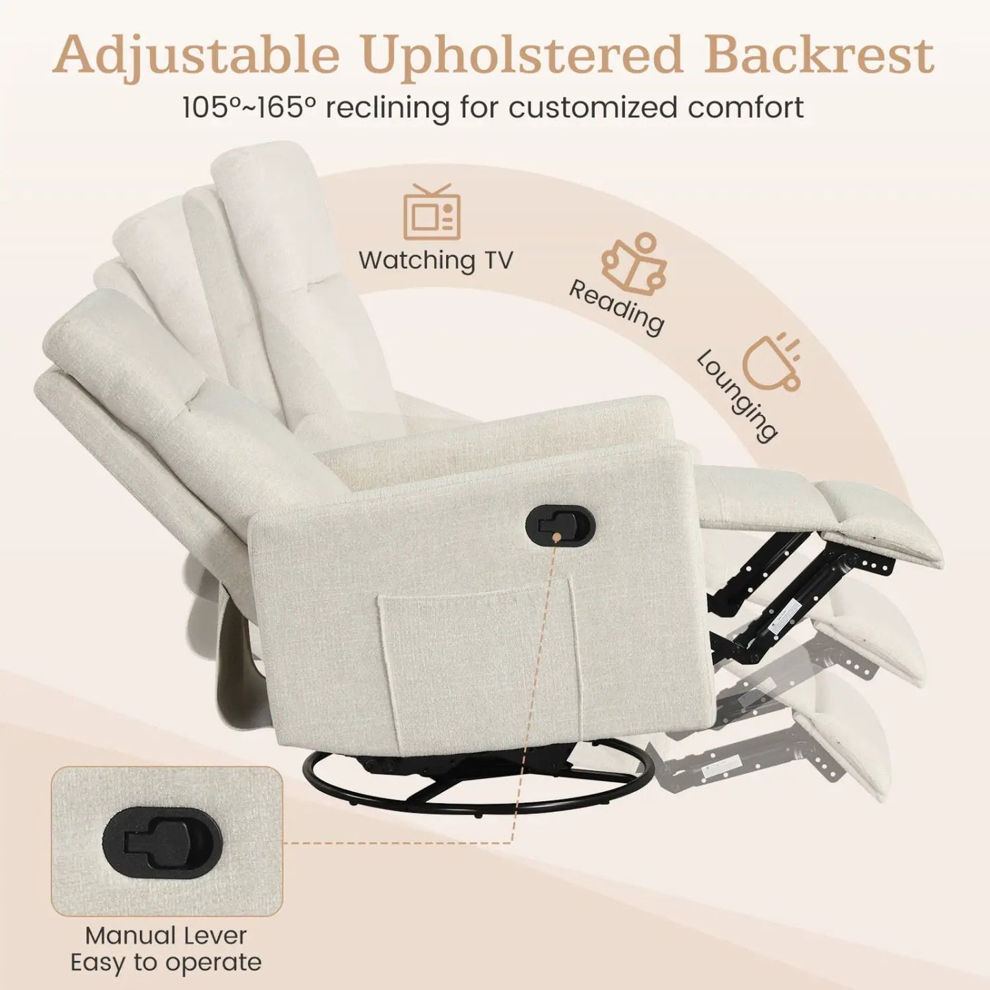 Swivel Rocking Chair Nursery Recliner With Back