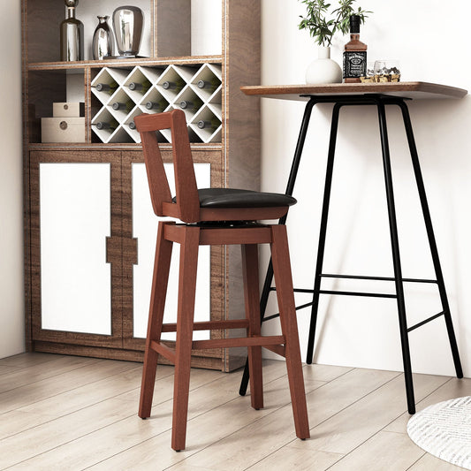 Swivel Upholstered PU Leather Stool with Backrest and Cushioned Seat-30.5 inches - Tampa Home & Garden Store