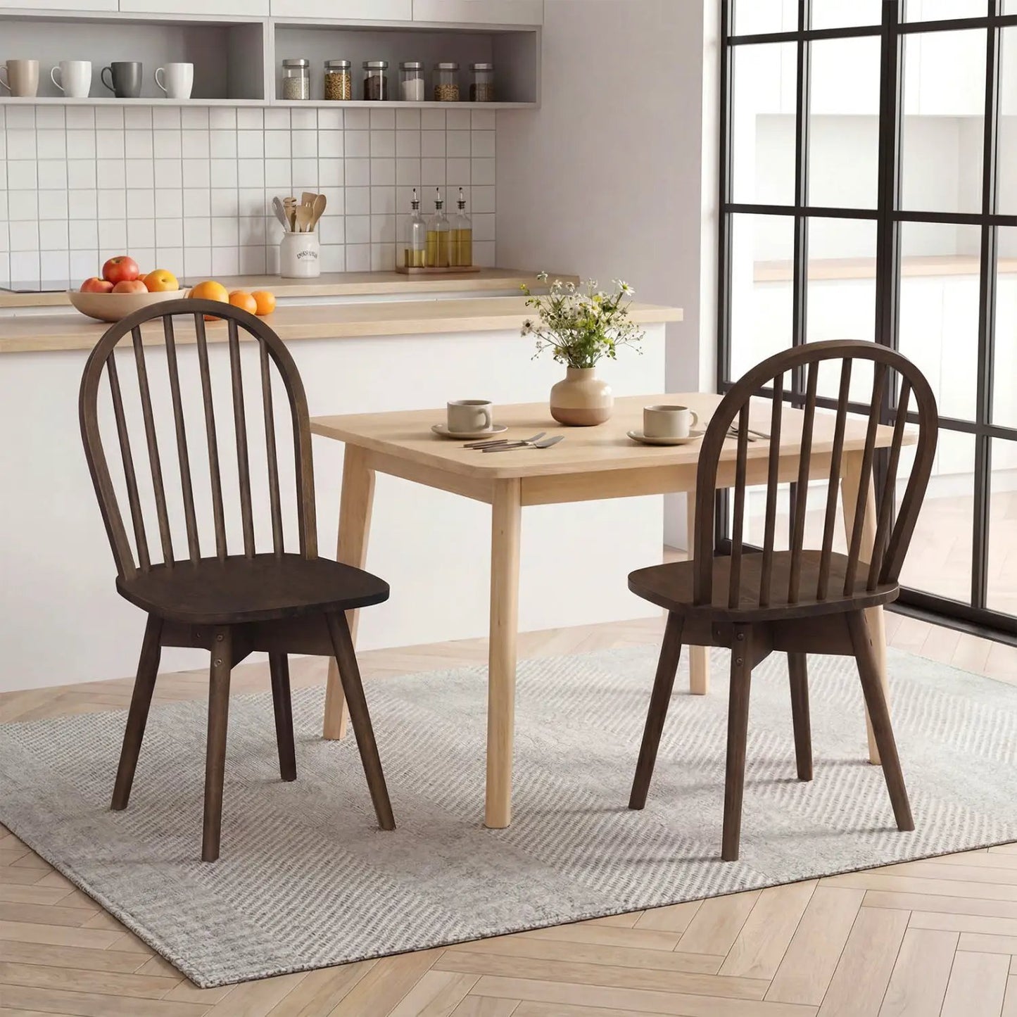 Swivel Windsor Dining Chairs Set of 2 Rubber Wood