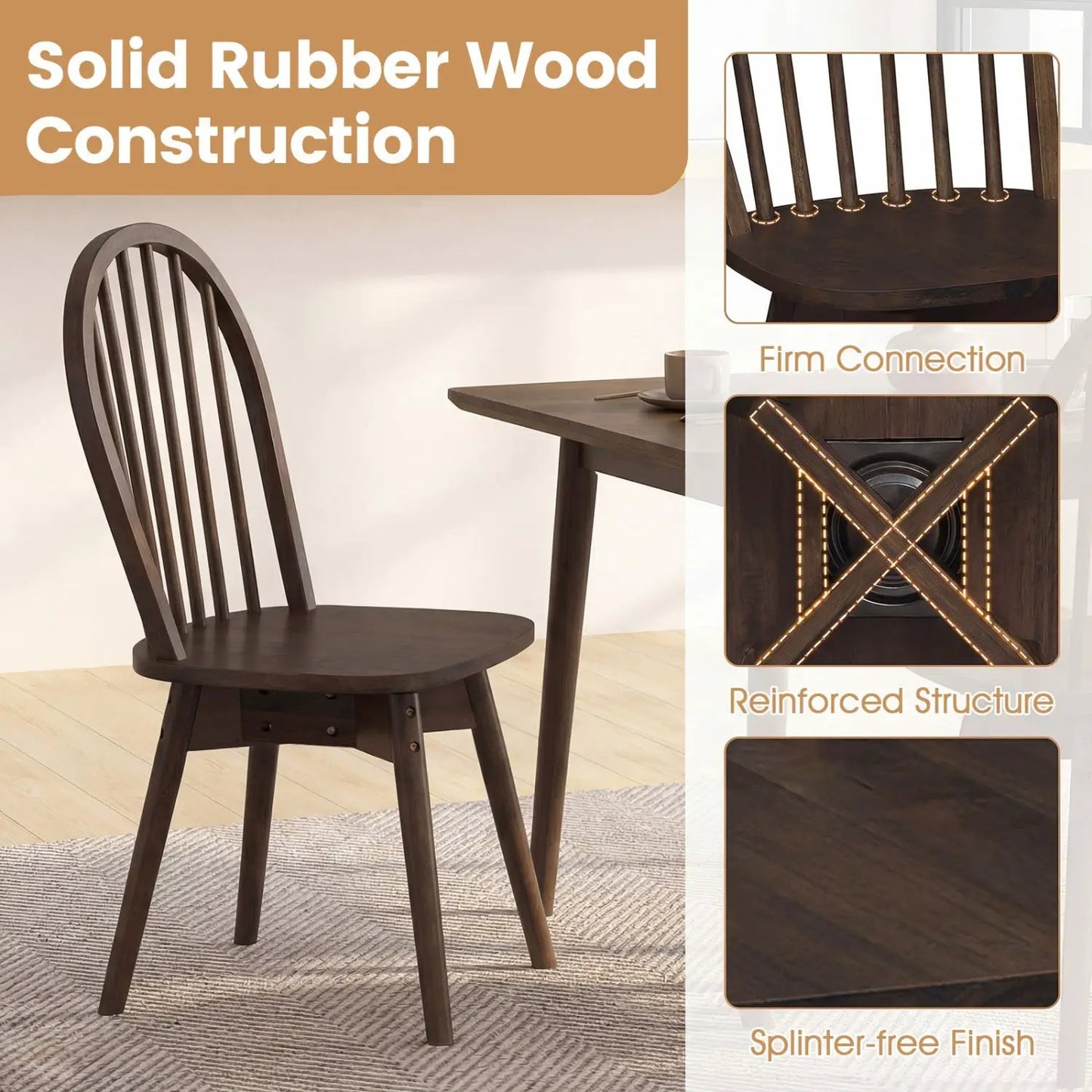 Swivel Windsor Dining Chairs Set of 2 Rubber Wood