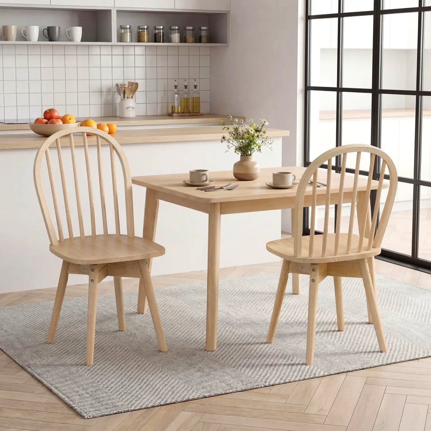 Swivel Windsor Dining Chairs Set of 2 Rubber Wood