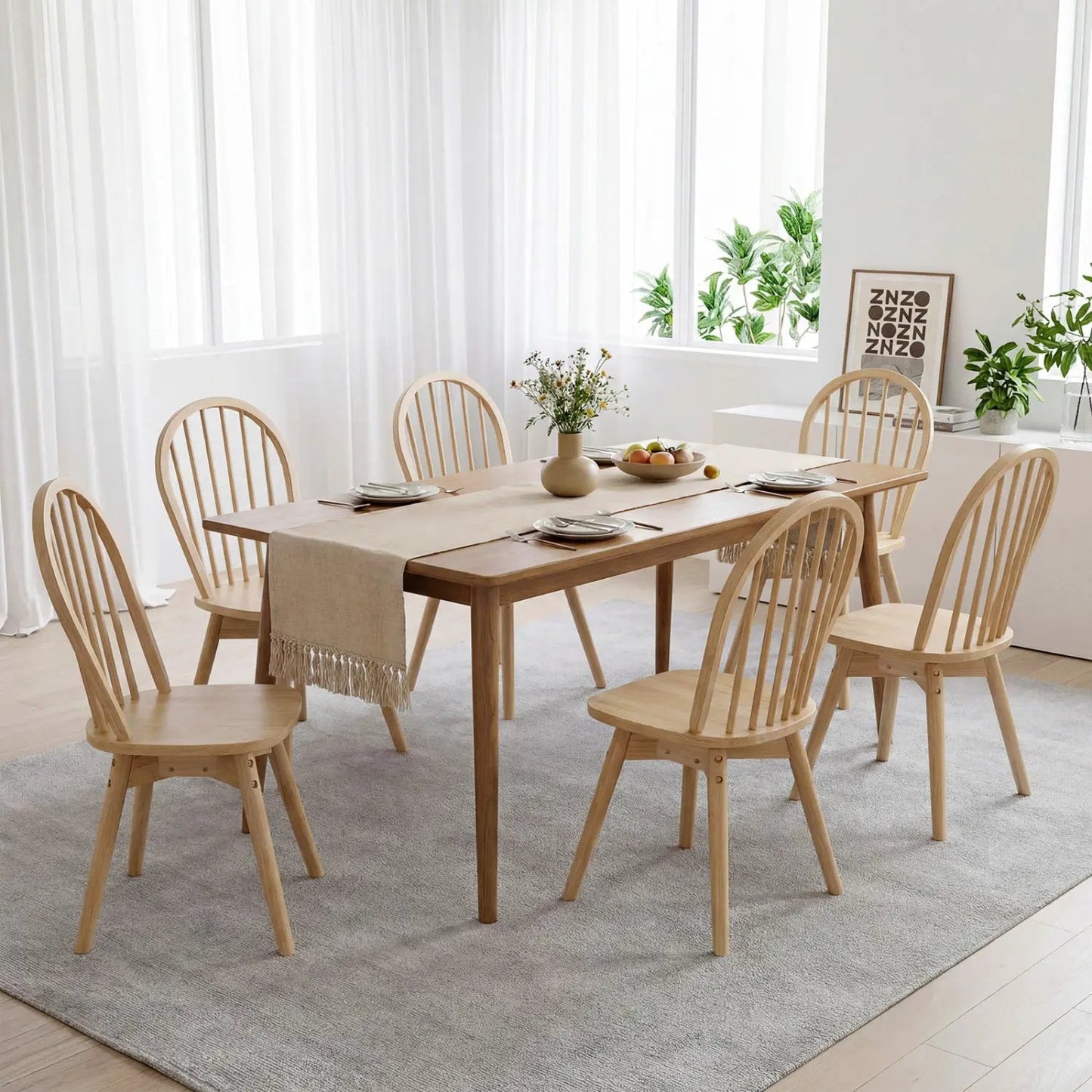 Swivel Windsor Dining Chairs Set of 2 Rubber Wood
