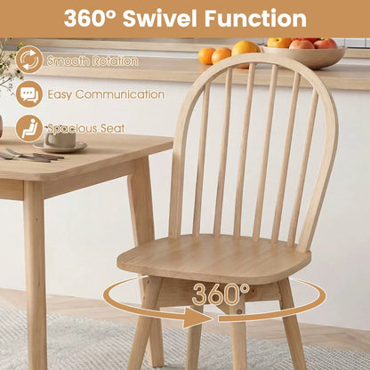 Swivel Windsor Dining Chairs Set of 2 Rubber Wood