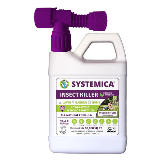 Systemica Insect Killer Hose End Spray 32 oz with purple nozzle for organic gardening on Tampa Home & Garden Store