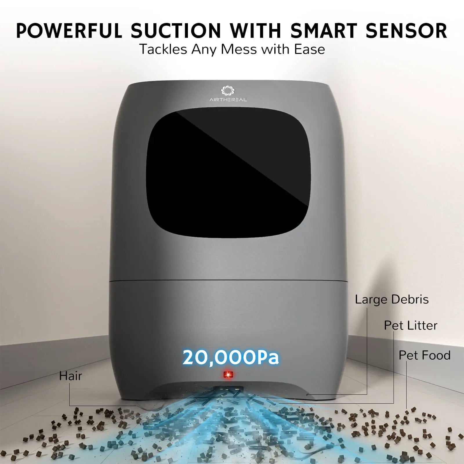 Airthereal T1 Touchless Vacuum Dustpan, gray with smart sensor 20,000Pa suction on Tampa Home & Garden Store