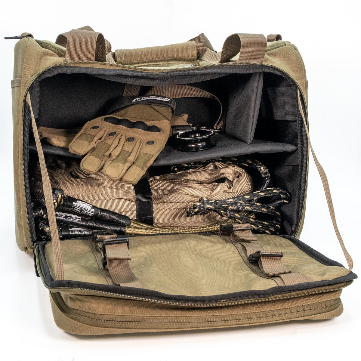 TAC ATV Response Kit Carbon Offroad USA in tan bag with gloves and braided rope on Tampa Home & Garden Store