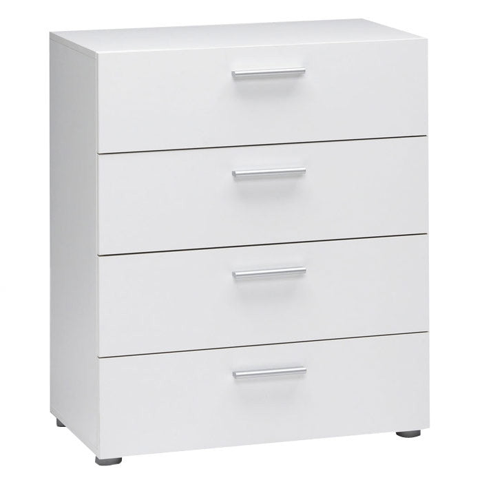Cómoda de dormitorio de 4 cajones blanca de estilo contemporáneo