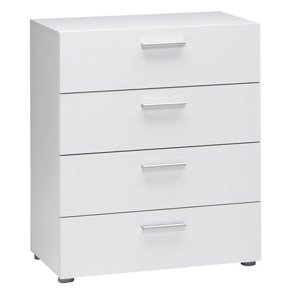 Cómoda de dormitorio de 4 cajones blanca de estilo contemporáneo