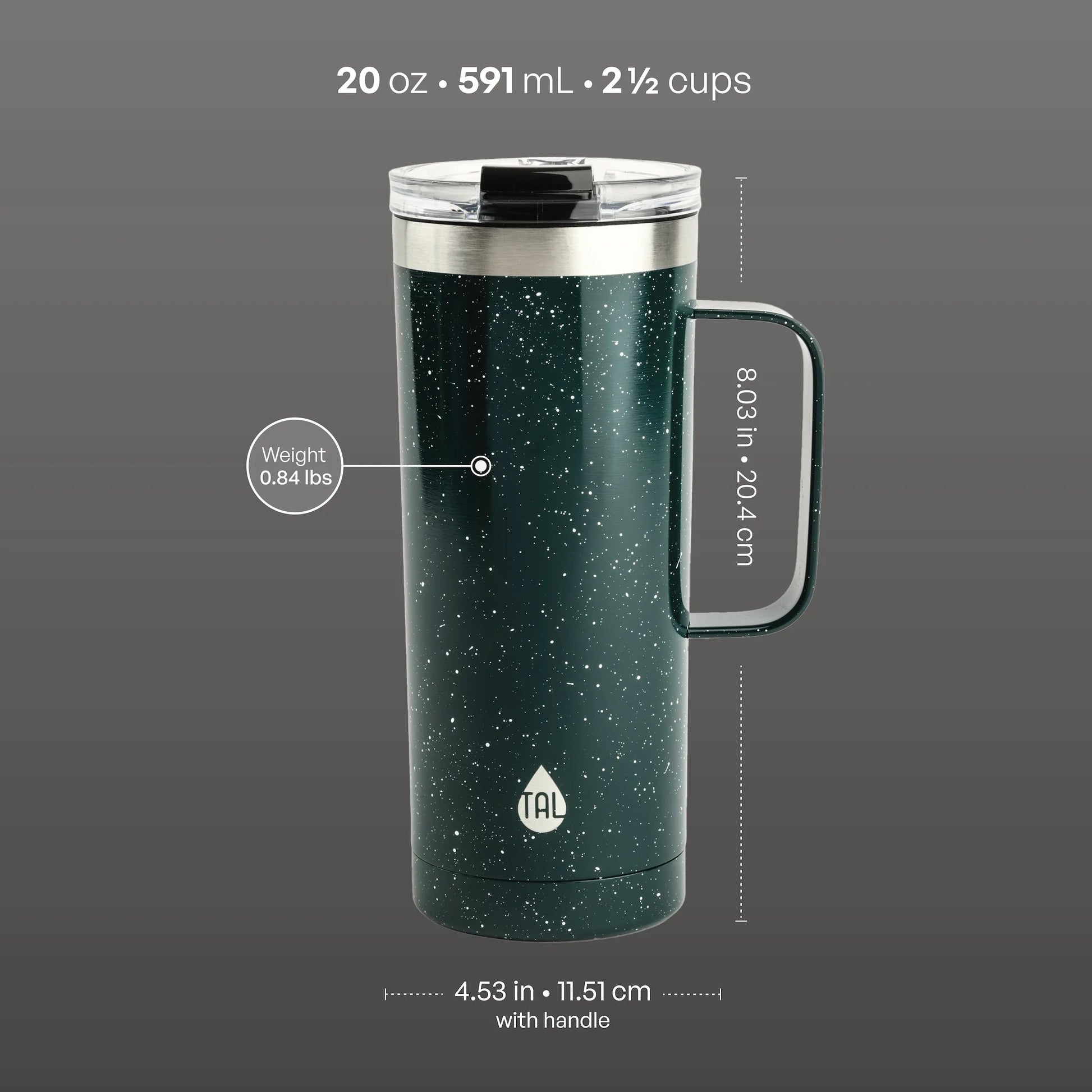 TAL Stainless Steel Mountaineer Travel Mug – 20 oz, Teal Speckle - Tampa Home & Garden Store