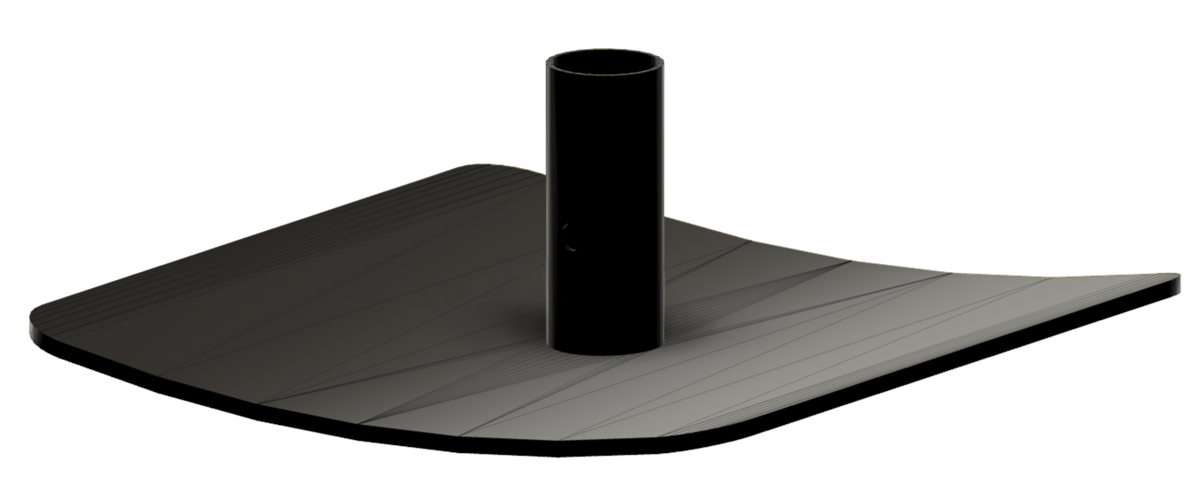 Roger Tamper by Backslope Tools, black cylindrical handle on curved gray tamping plate on Tampa Home & Garden Store