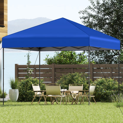 GemGear 10x10 ft blue pop-up canopy tent over lawn with dining set and visible stakes on Tampa Home & Garden Store