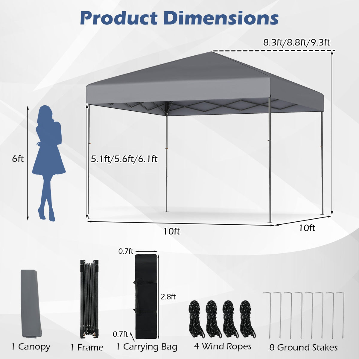 GemGear 10x10 ft pop-up canopy tent gray canopy with portable carrying bag and 8 stakes on Tampa Home & Garden Store