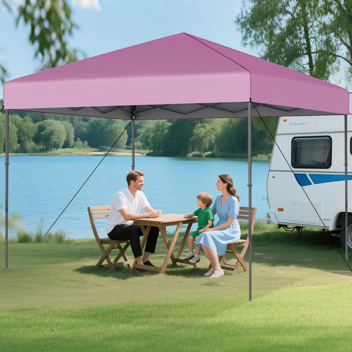 GemGear 10x10 ft pink pop up canopy with carrying bag and 8 stakes, outdoor lakeside family picnic on Tampa Home & Garden Store