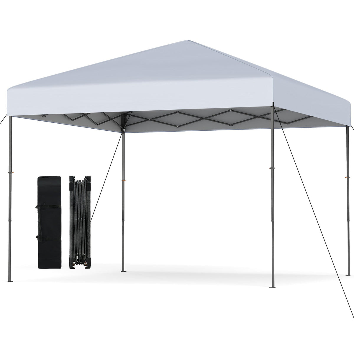 GemGear 10x10 ft pop-up canopy tent with white top gray frame, includes bag and 8 stakes on Tampa Home & Garden Store