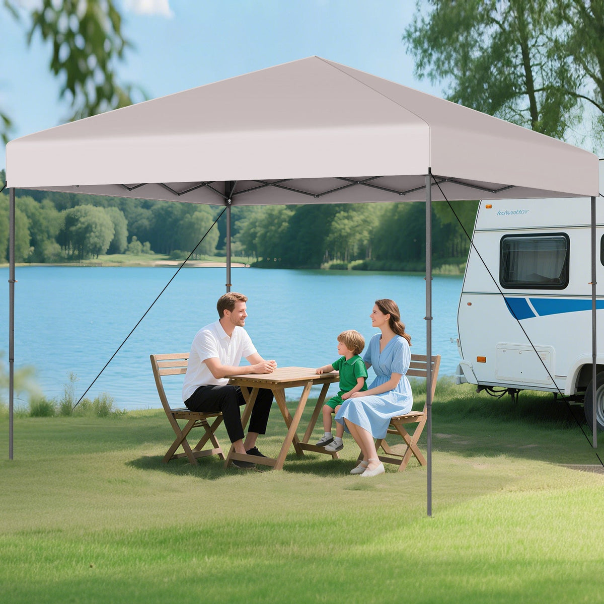 GemGear 10x10 ft pop up canopy tent beige with carrying bag and 8 stakes on Tampa Home & Garden Store