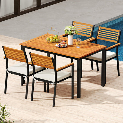 4-8 Person Extendable Solid Wood Dining Table with Umbrella Hole