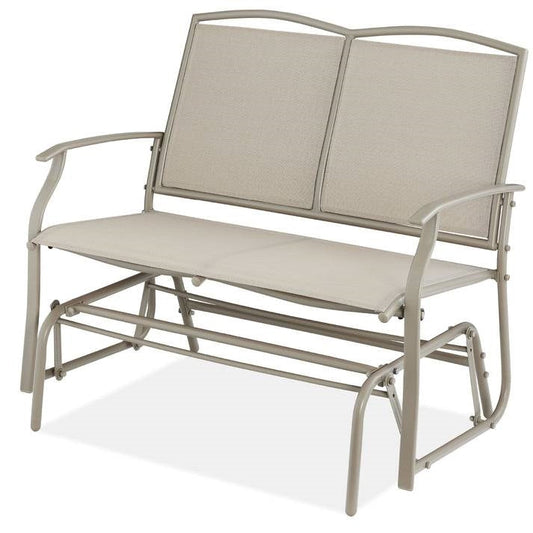 2 Seat Mesh Patio Loveseat Swing Glider Rocker with Armrests in Taupe - Tampa Home & Garden Store
