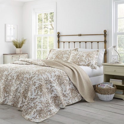 Juego de edredón de algodón bohemio floral beige tostado de 3 piezas para cama Full/Queen