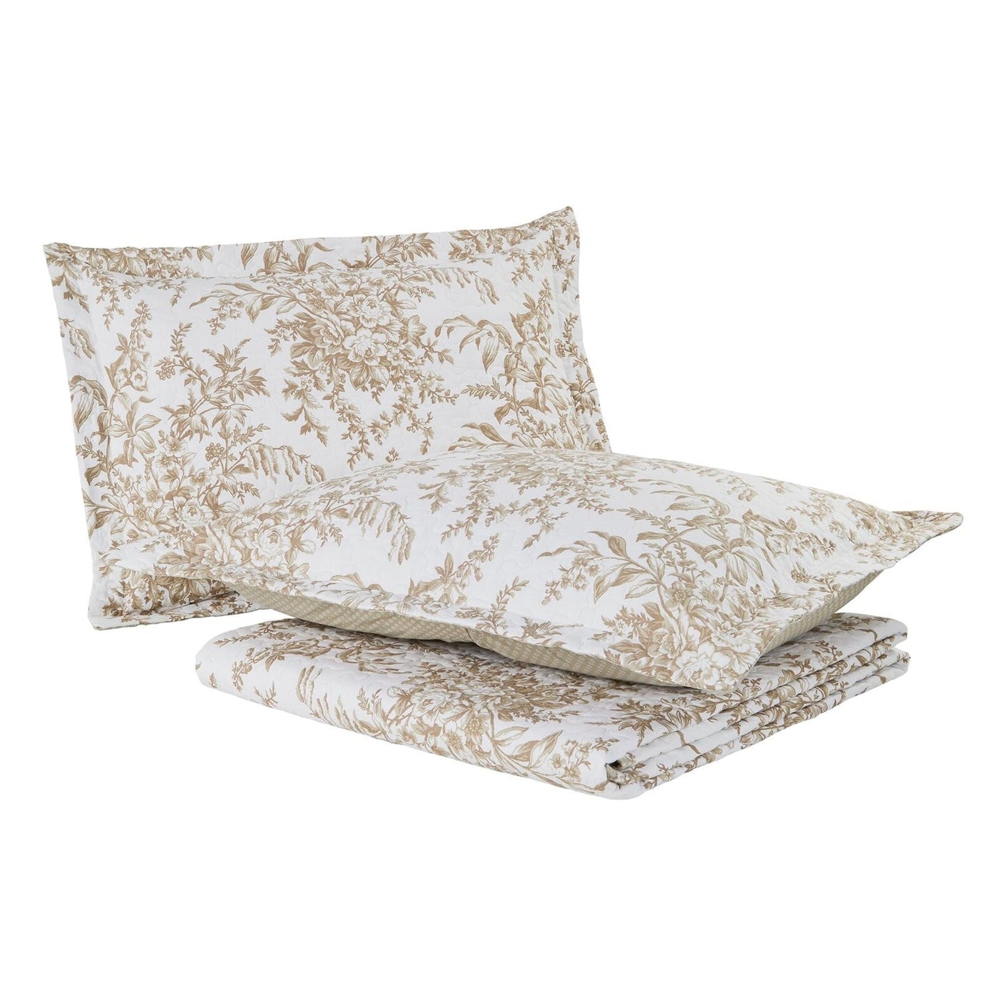 Juego de edredón de algodón bohemio floral beige tostado de 3 piezas para cama Full/Queen