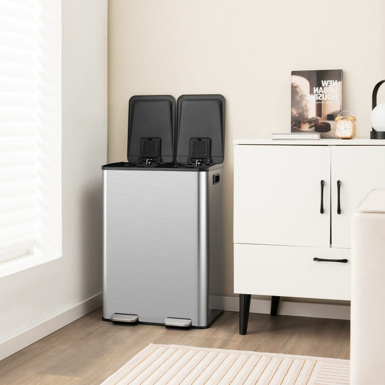 Poubelle à pédale double de 8 gallons, poubelle de recyclage, déchets alimentaires, conteneur de compost de cuisine