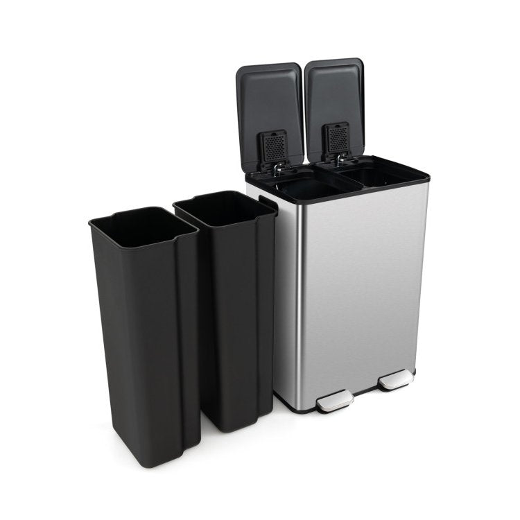 Poubelle à pédale double de 8 gallons, poubelle de recyclage, déchets alimentaires, conteneur de compost de cuisine