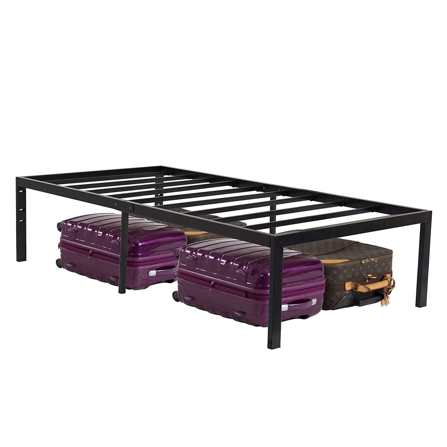 Base de cama tipo plataforma de metal negro de 18 pulgadas de alto resistente, tamaño individual