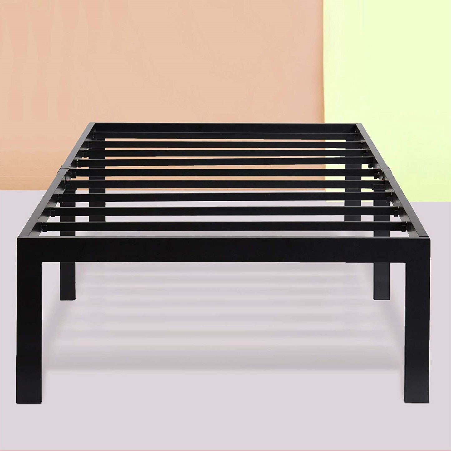 Base de cama tipo plataforma de metal negro de 18 pulgadas de alto resistente, tamaño individual