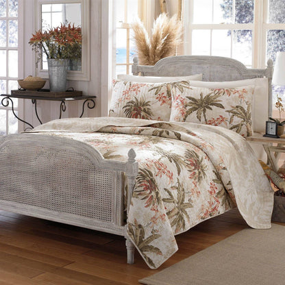 Juego de edredón reversible de 3 piezas King Cotton Coastal Palm Tree Floral