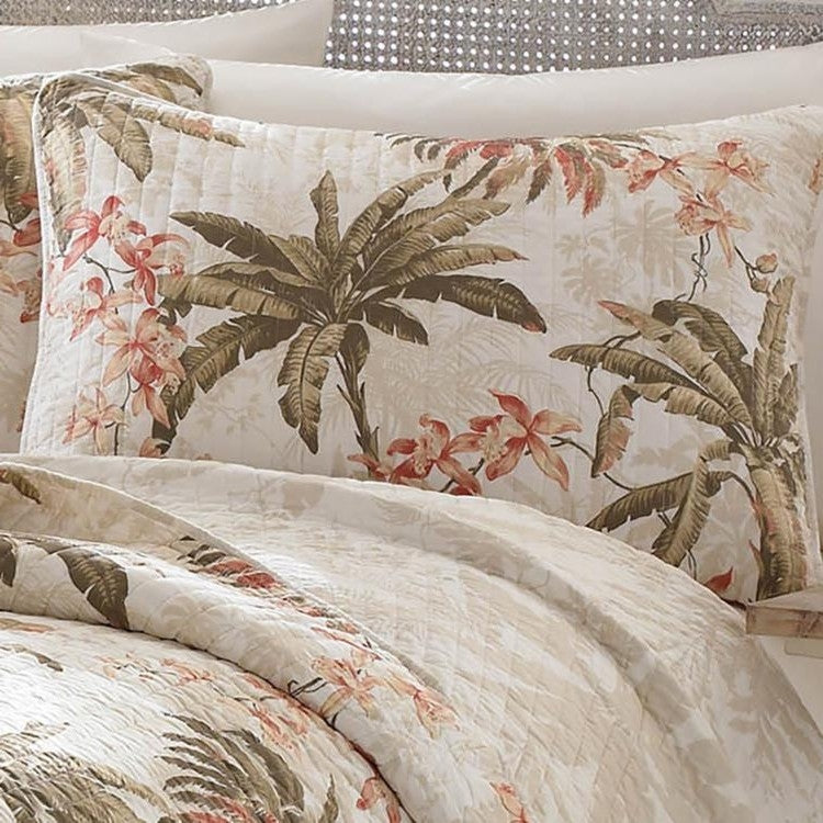 Juego de edredón reversible de 3 piezas King Cotton Coastal Palm Tree Floral