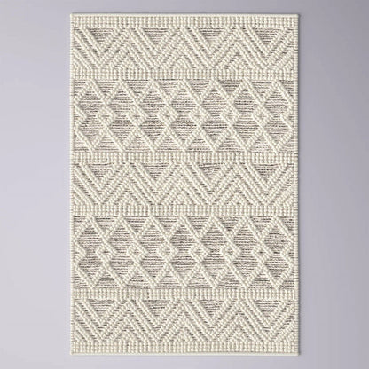 Alfombra de área estilo persa tejida a mano de 2 x 3 pies, mezcla de lana, gris, beige, marfil