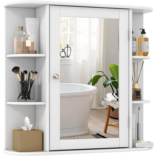 White 26 x 25 inch Bathroom Wall Mirror Medicine Cabinet with Shelves - Tampa Home & Garden Store