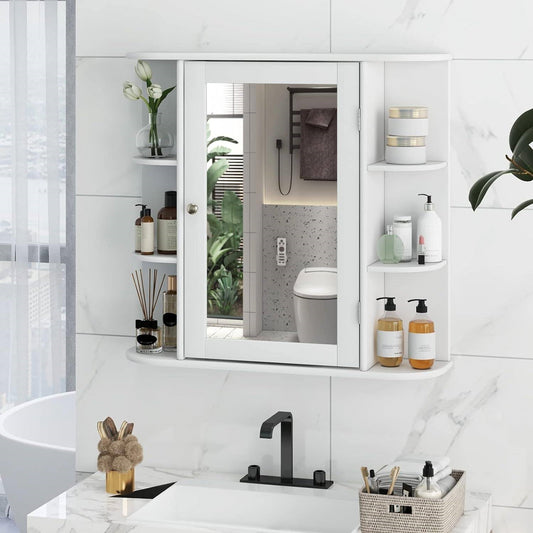 White 26 x 25 inch Bathroom Wall Mirror Medicine Cabinet with Shelves - Tampa Home & Garden Store