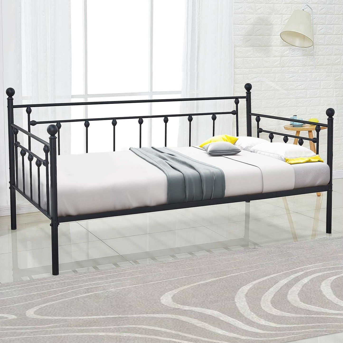 Estructura de cama diván de metal negra clásica tamaño Twin