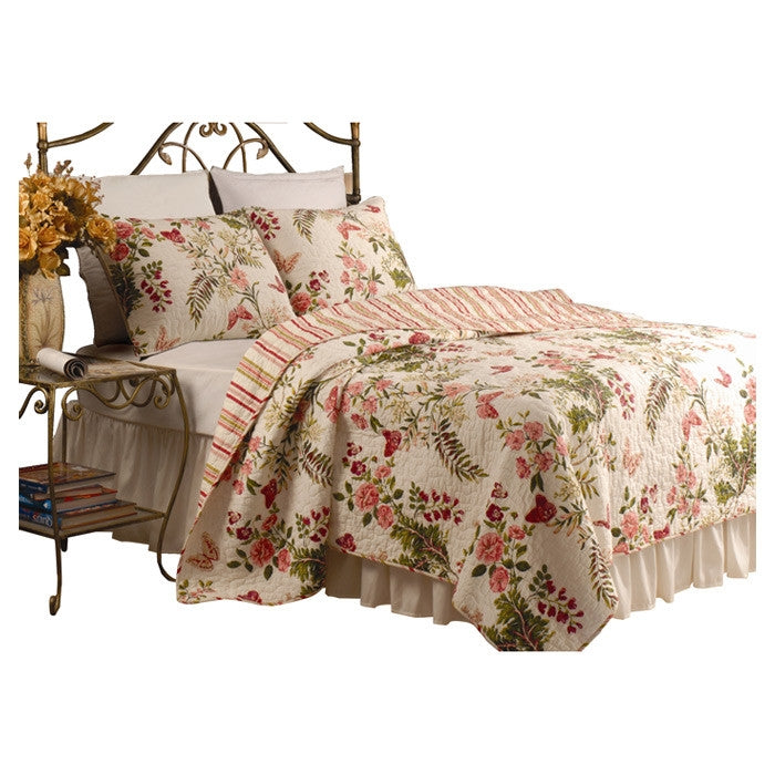Juego de edredón 100% algodón, tamaño individual, con funda, diseño de mariposas y flores rosas